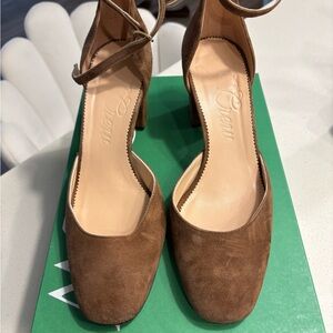 J. Crew Elegant Brown Suede Sharon Pump Block Heel Shoes Sz 7